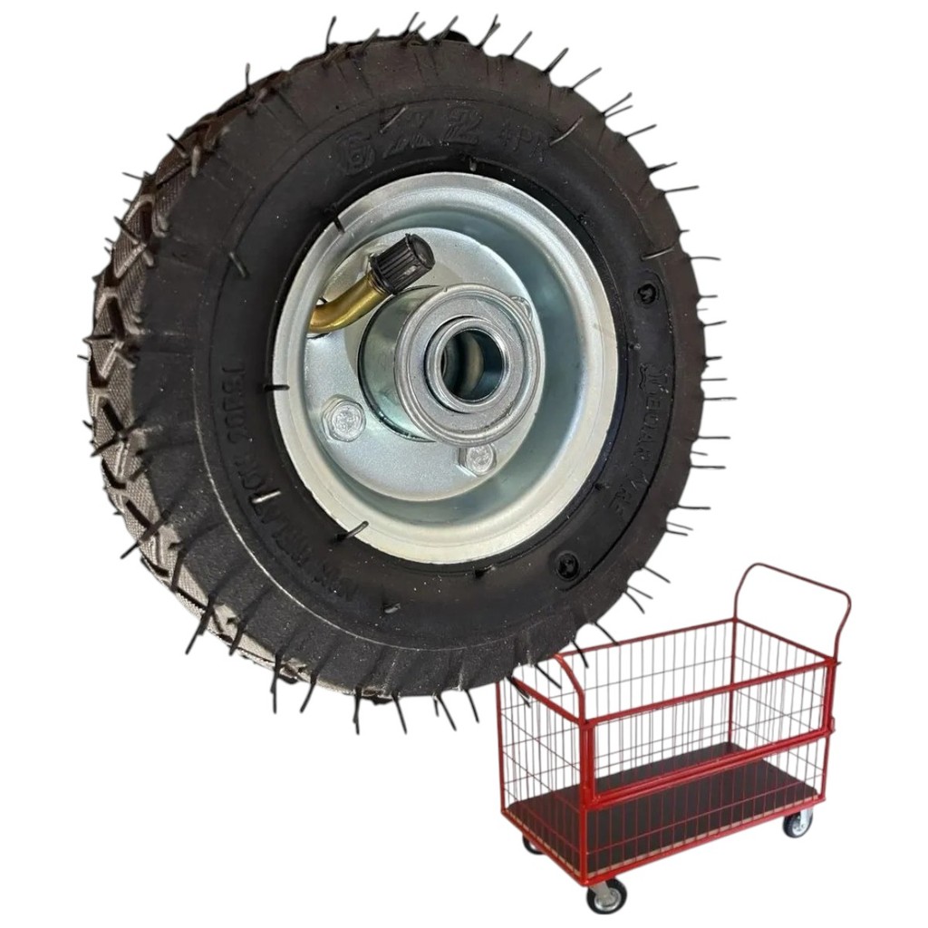 Pneu 6x2 Pneumático 4 Lonas Carrinho Carga 150 Kg Completo 16mm rolamento