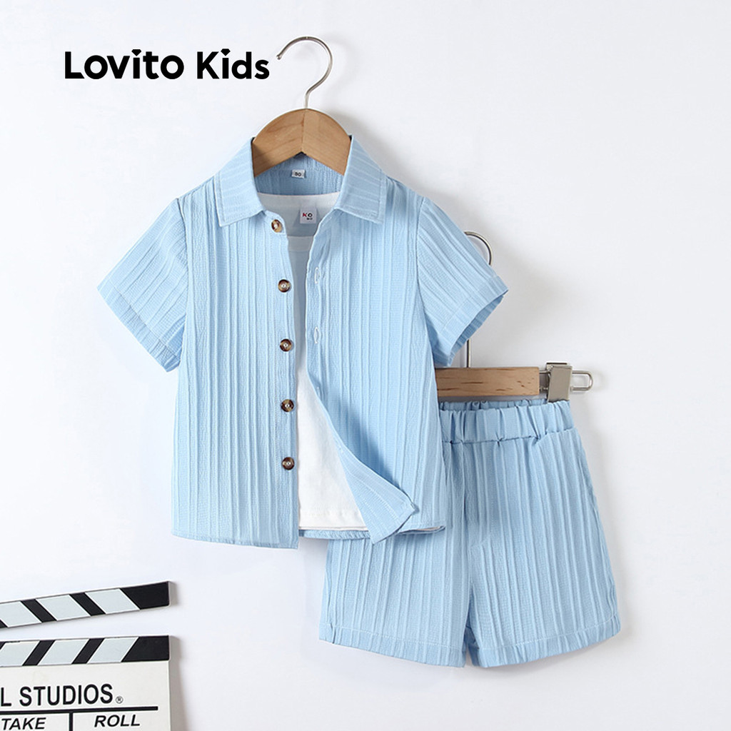 Lovito Conjuntos Shorts Infantis Fofos Botão Frontal Todas As Estações Conjuntos Shorts Azuis Escuros Meninos LNL106013 em Oferta na Shopee