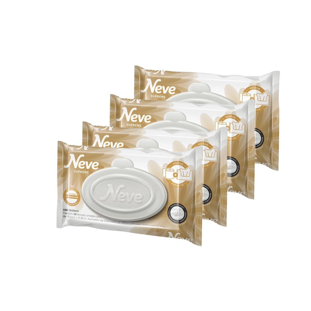 Kit 04 Pacotes de Lenços Umedecidos Supreme com 48 lenços cada Neve