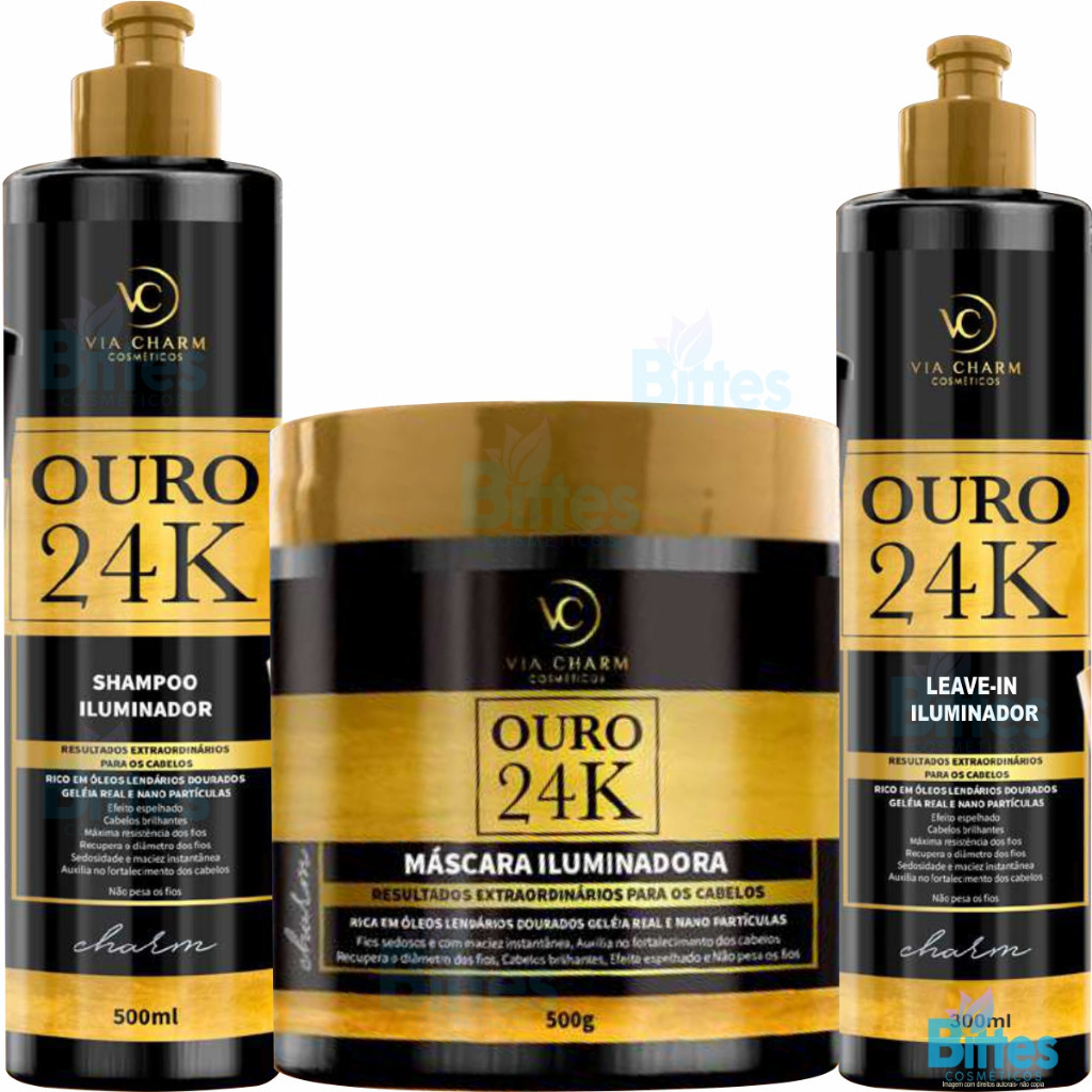 KIT OURO 24K VC COSMÉTICOS EFEITO ESPELHADO NO CABELO HIDRATAÇÃO