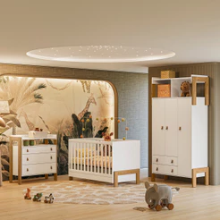 Quarto de Bebê Completo Berço mini cama Guarda Roupa e Cômoda Fantasia Qmovi