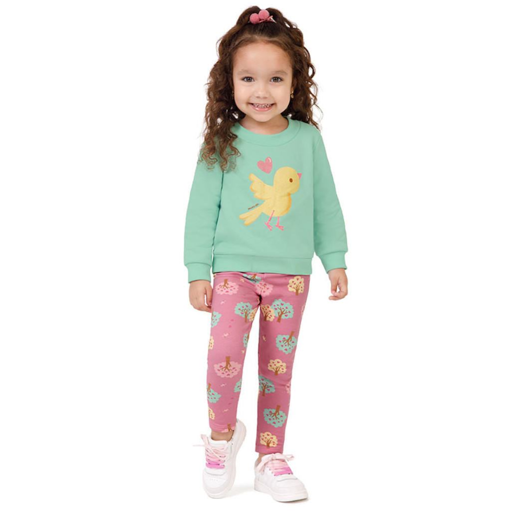 Conjunto Infantil Menina Legging Em Moletom Stretch Flanelado Malwee Kids