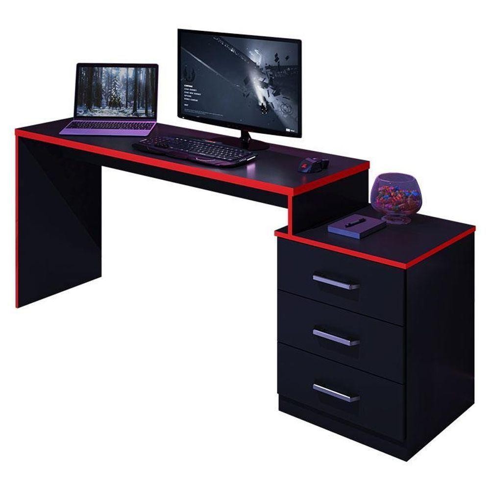 Mesa Para Computador Gamer Drx 5000 Preto Trama Vermelho - Móveis Leão em Oferta na Shopee