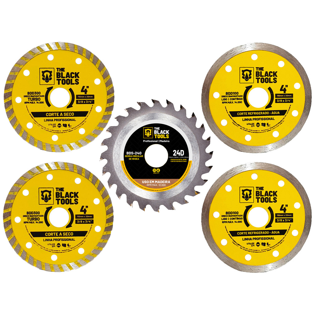 Kit 5 Peças Disco Diamantado Turbo + Serra Circular 115mm The Black Tools em Oferta na Shopee