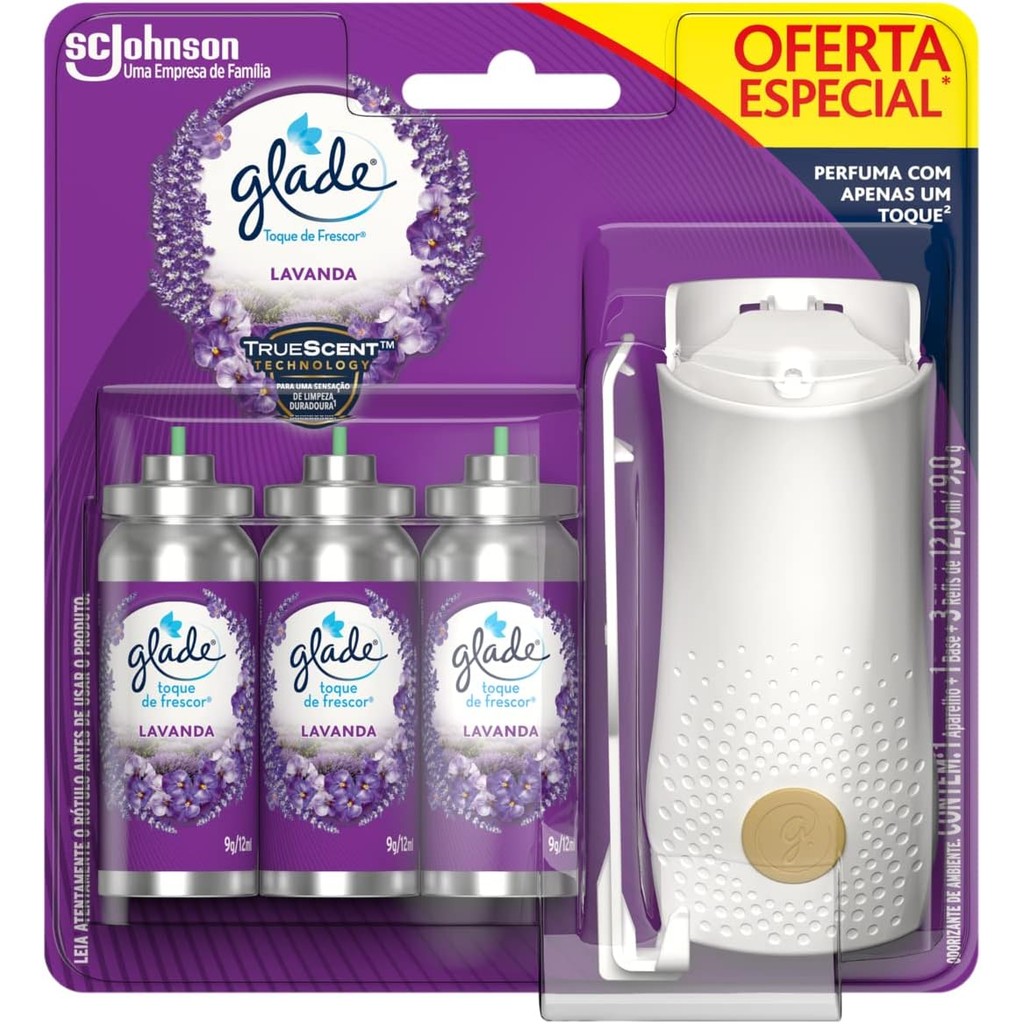 Glade Aromatizador de Ambiente Banheiro Lavanda 1 Aparelho Spray 3 Refis 12ml