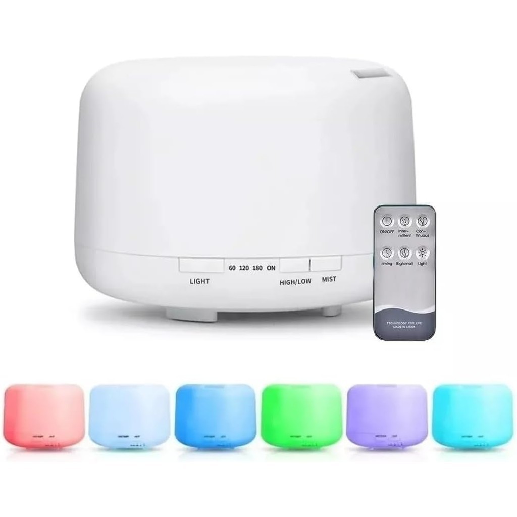 Umidificador De Ar Purificador Aroma Difusor 500ml Portátil Led 7 Cores com Controle