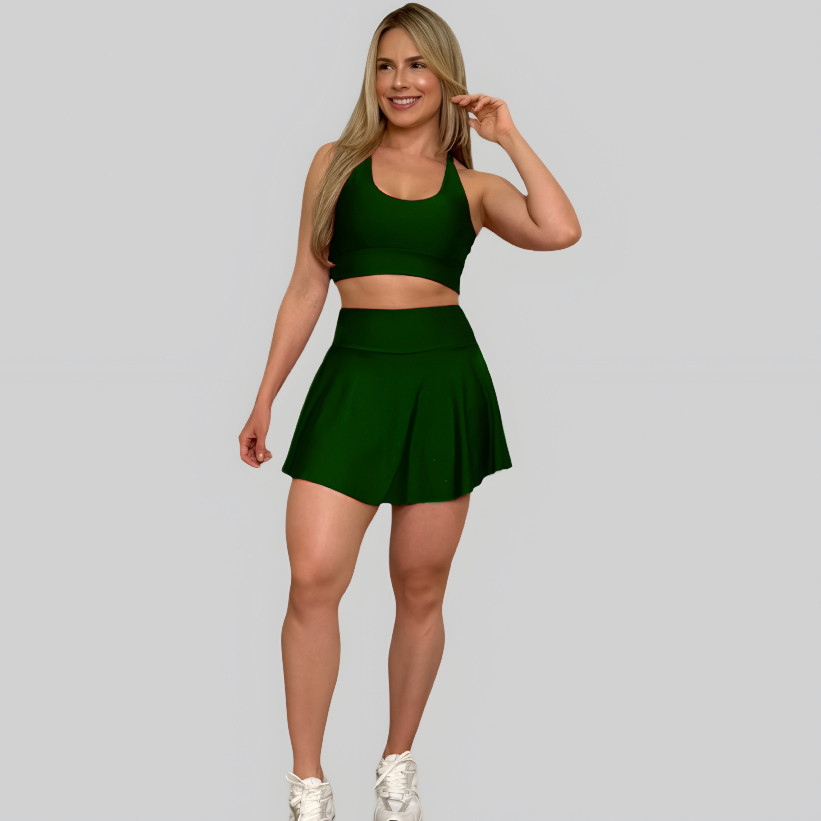 Short Saia Tampa Bunda + Top Duplo Conjunto Fitness Feminino Esportes