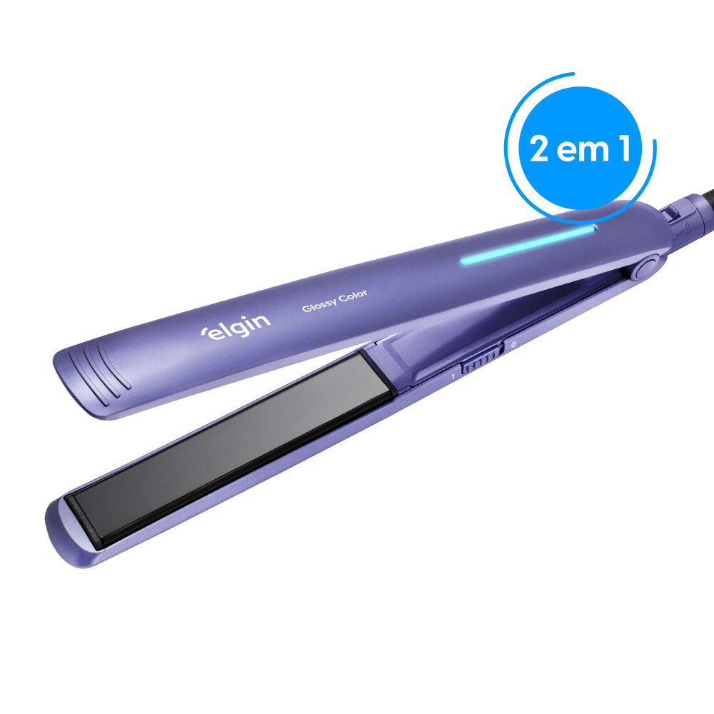 Imagem Prancha Alisadora Glossy Color Elgin Tourmaline íon, Trava de segurança Roxo, Chapinha Bivolt