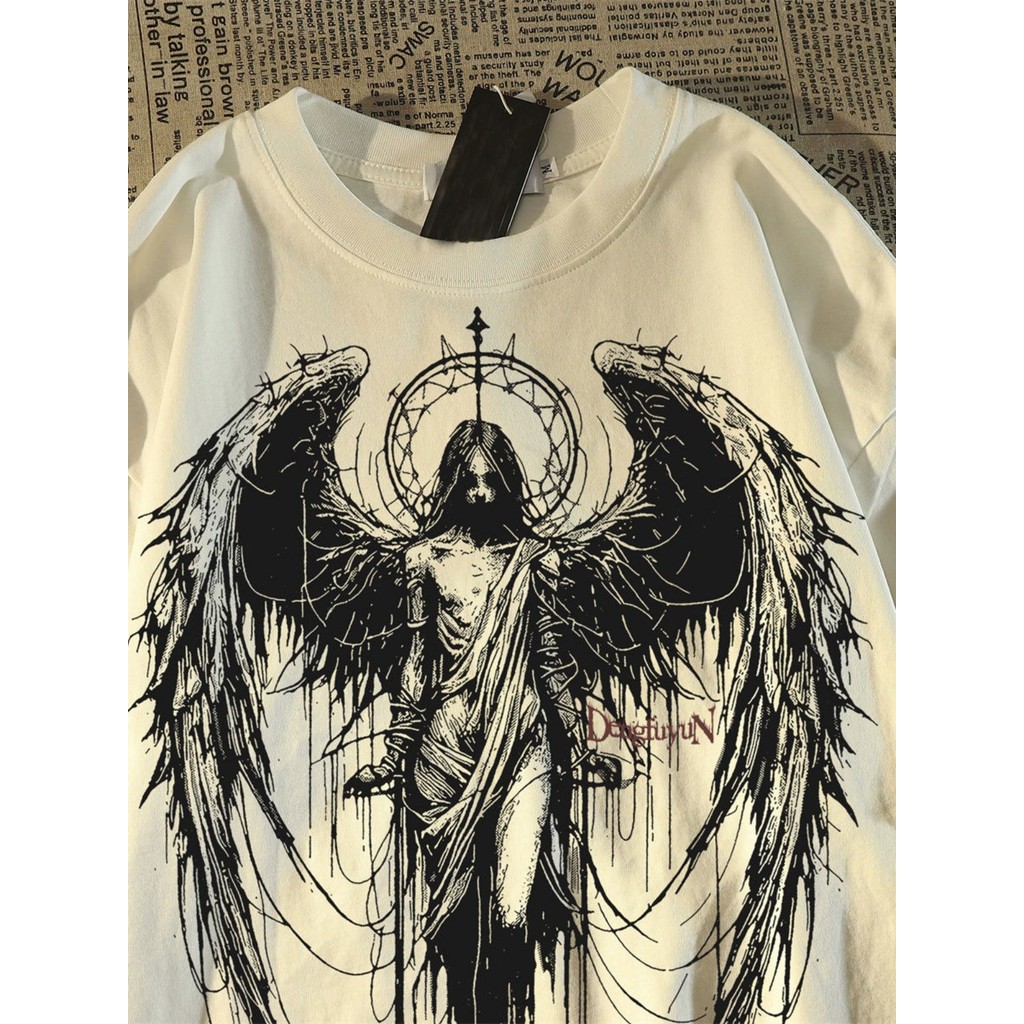 2025 Novo Camisa Oversize com Letras em Roxo e Estampa de Espiral Moderno e Grunge Ideal StreetwearEstilo Streetwear
