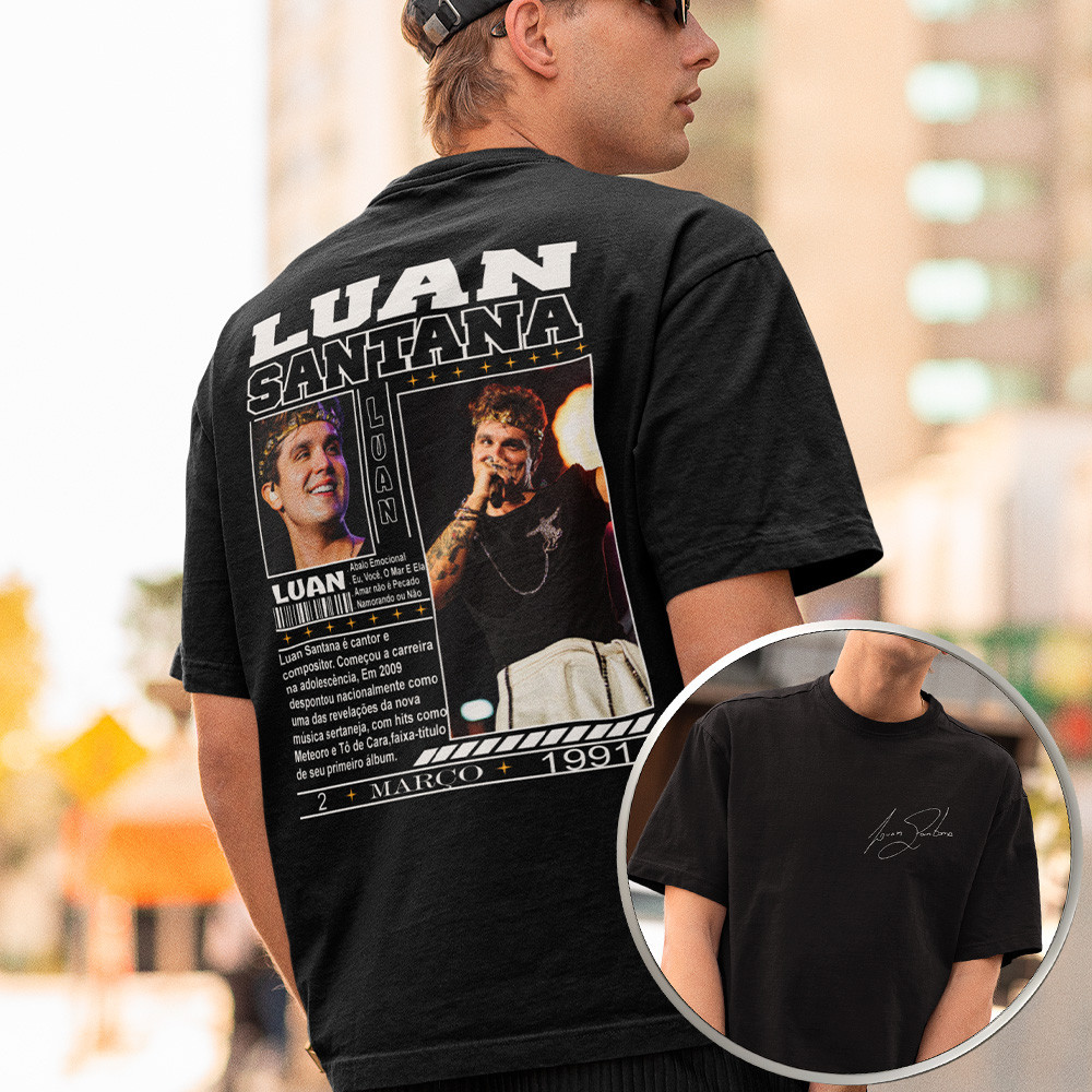 Camiseta Luan Santana Biografia Camisa Cantor Sertanejo Artista Unissex Básica Exclusiva Algodão 30.1 Qualidade Premium