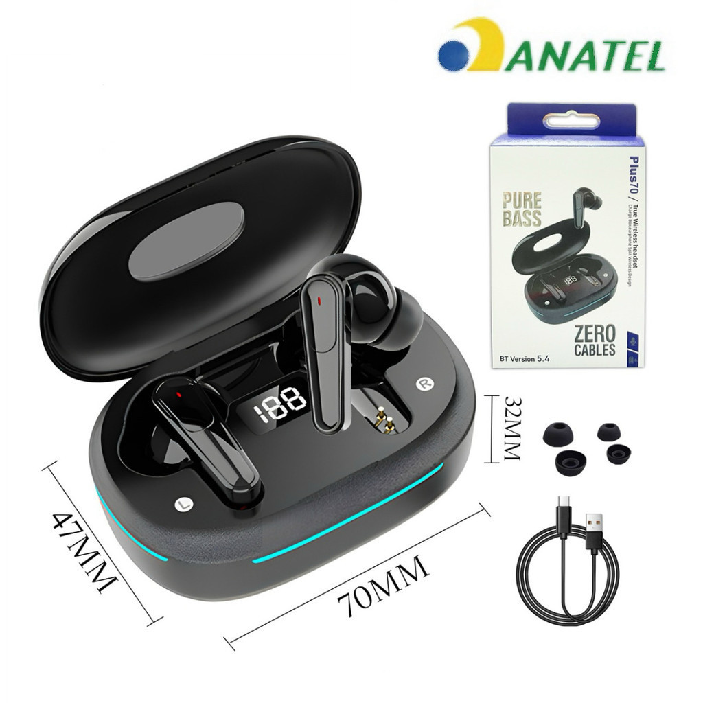 Fone Bluetooth 5.4 TWS ANC ENC Display LED Estojo Compacto Grave Forte Touch Android iPhone