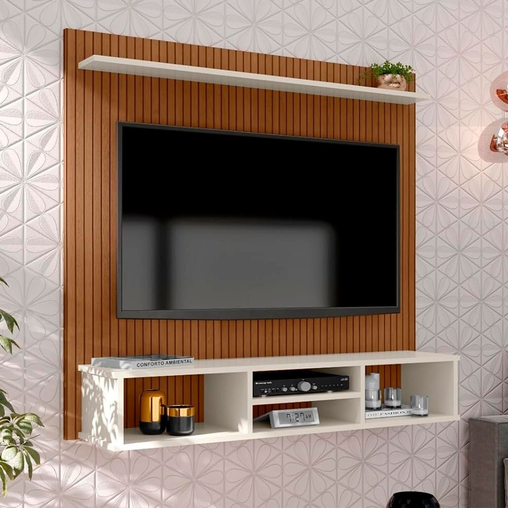 QUEIMA DE ESTOQUE Painel Sala Tv 50 Pol Everest Ripado 3 Nicho 1 Prateleira Suspensa em Oferta na Shopee