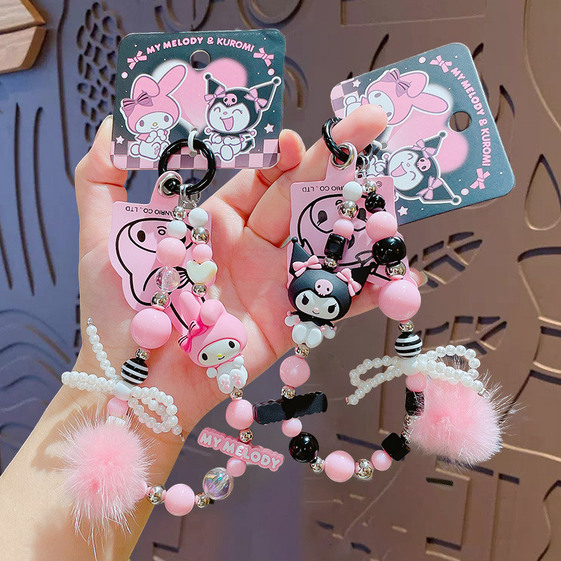 Genuíno Sanrio Kuromi corrente do telefone móvel chaveiro pingente dos desenhos animados melodia saco chaveiro presente em Oferta na Shopee