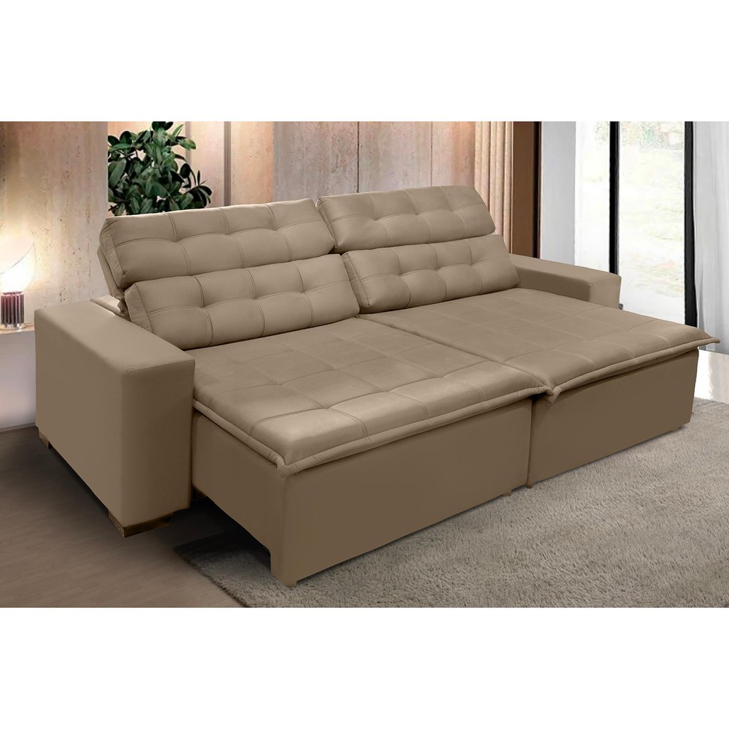 Sofá Retrátil e Reclinável 2,10m Suede Marrom Castor Magno