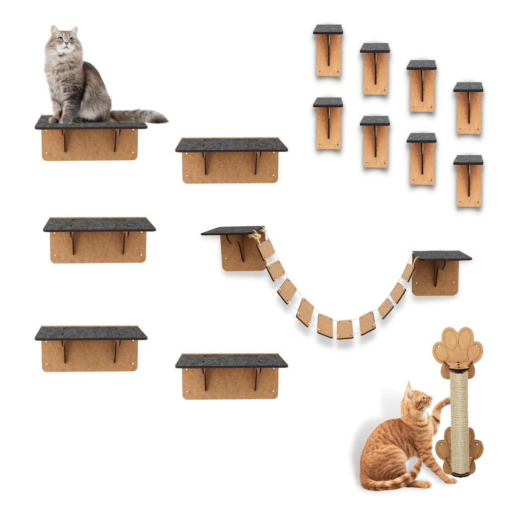 Melhor Playground De Gato Kit 15 Pçs Nicho Degraus Escadinha Arranhador Antiestresse Mdf Prateleiras