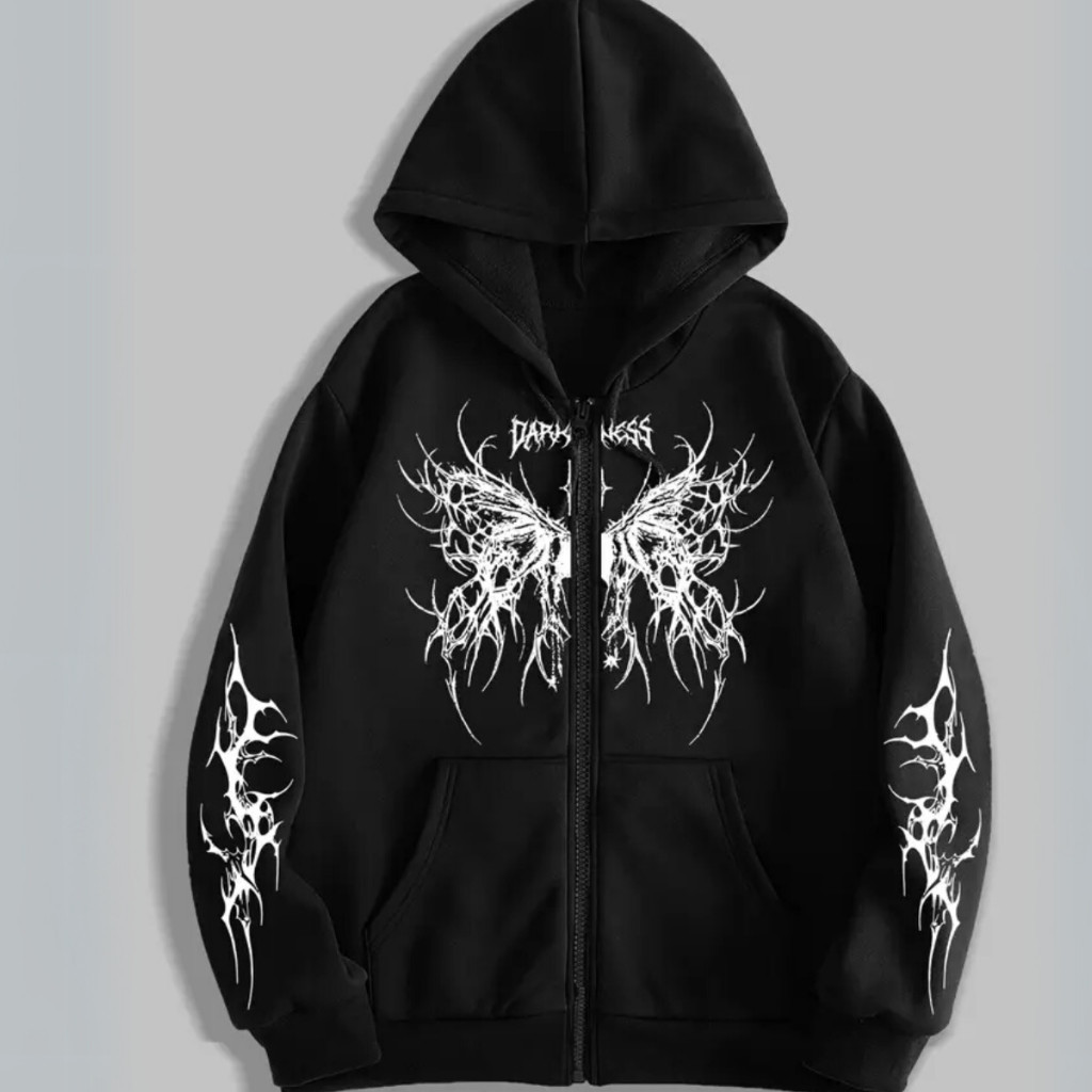 Moletom Ziper Tribal DARK  Borboleta e Mangas Estilizadas Moda Alternativa