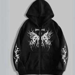 Moletom Ziper Tribal DARK Borboleta e Mangas Estilizadas Moda Alternativa