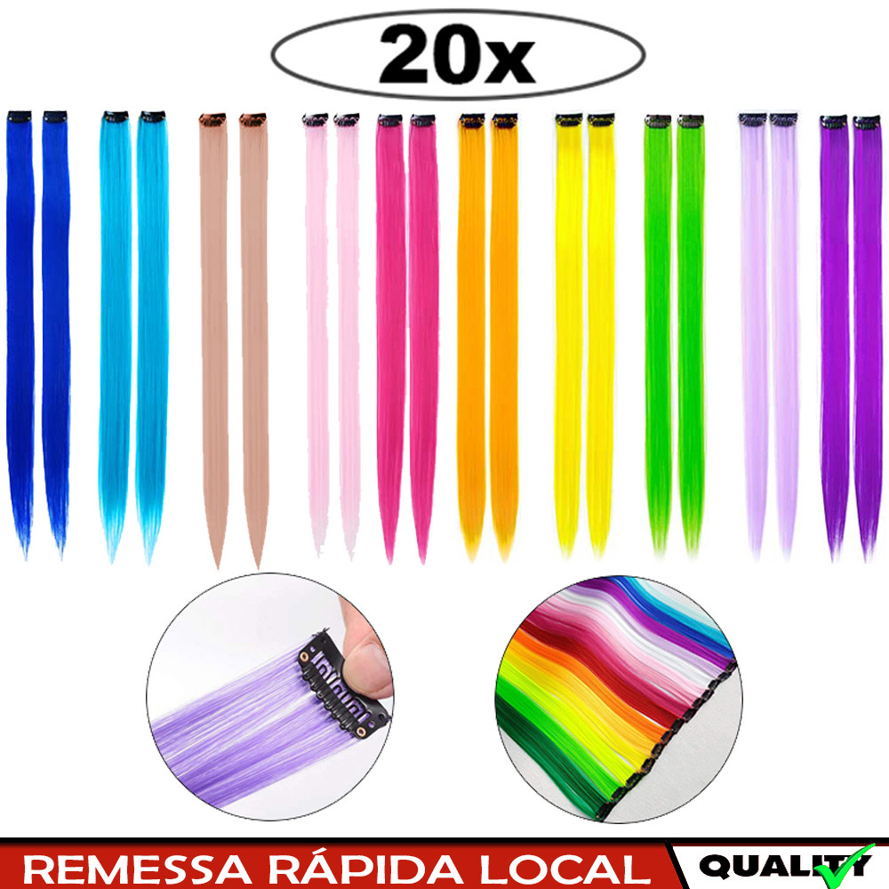 20 peças de extensões de cabelo coloridas destaques de festa extensões de cabelo 55 cm apliques de cabelo sintético liso