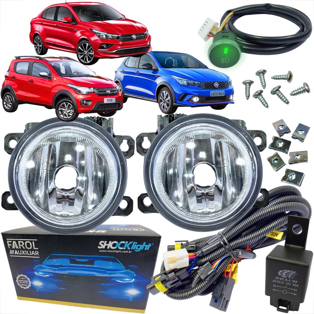 KIT FAROL DE MILHA FIAT MOBI ARGO CRONOS  BOTAO MODULO UNIVERSAL