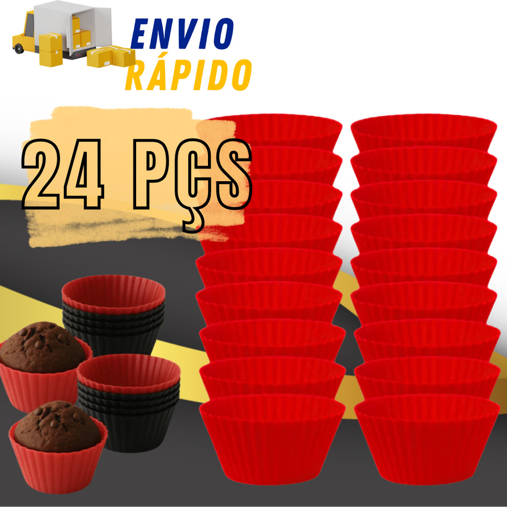 Kit 24 Formas De CupCake Silicone Forminha Mini Bolo Air Fryer Bolinho Assadeira Confeitaria Empada