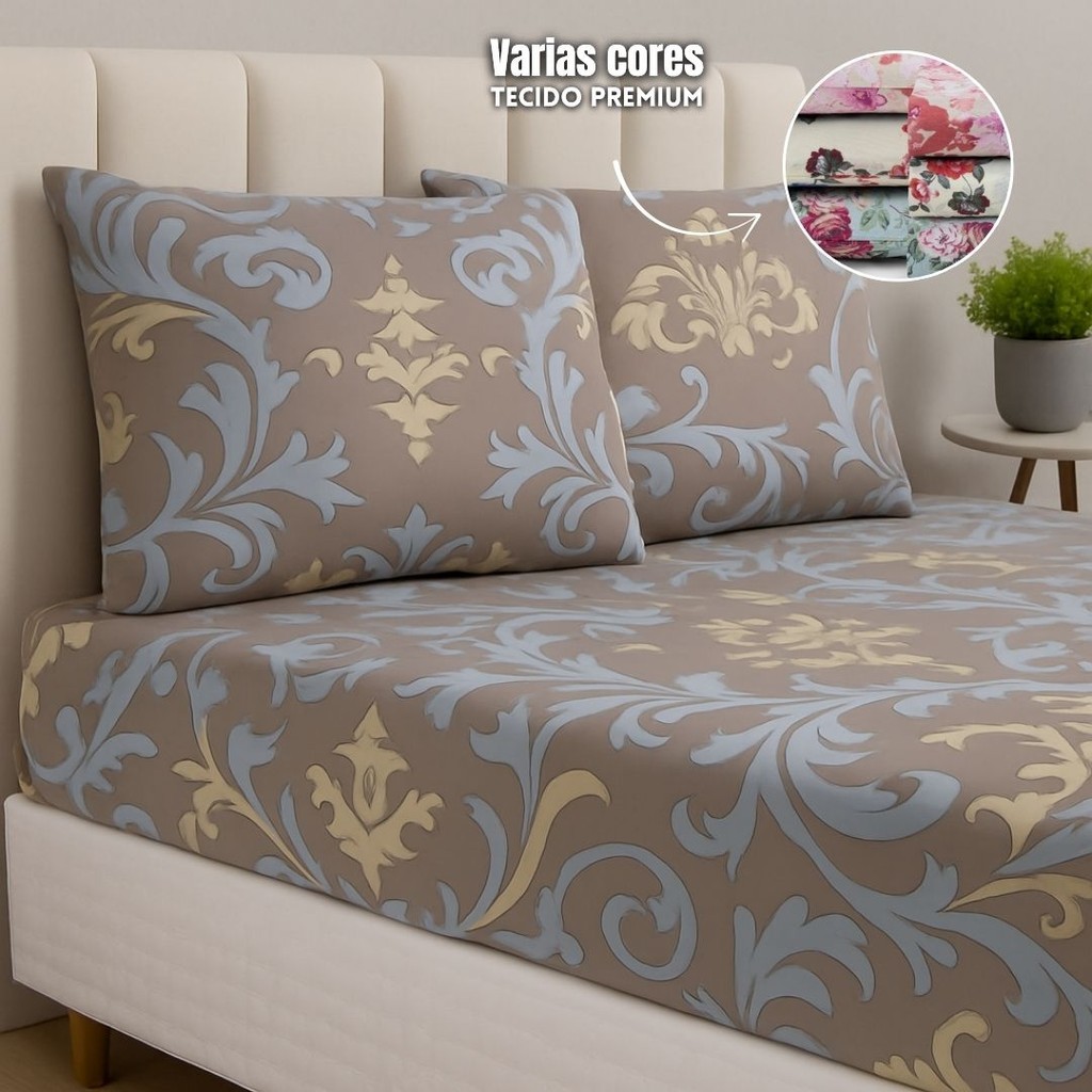 Jogo de Lençol 400 Fios Micropercal Estampado Solteiro Casal Queen King 2 3 Peças Elástico Toque Suave Lavável