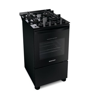 FOGAO BRASTEMP PISO 4 BOCAS PRETO COM MESA DE VIDRO E GRADES DUPLAS DE FERRO FUNDIDO (BFO4VAE) em Oferta na Shopee
