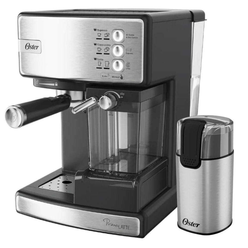 Kit Cafeteira Nova PrimaLatte Inox e Moedor de Café Elétrico Inox Oster 110V em Oferta na Shopee