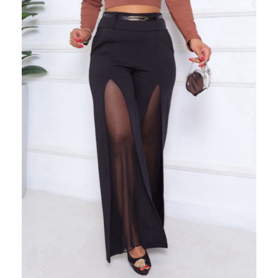 Calça Feminina Premium Estilo Pantalona Fenda Frontal Com Tecido Tule | Acompanha cinto | P ao GG