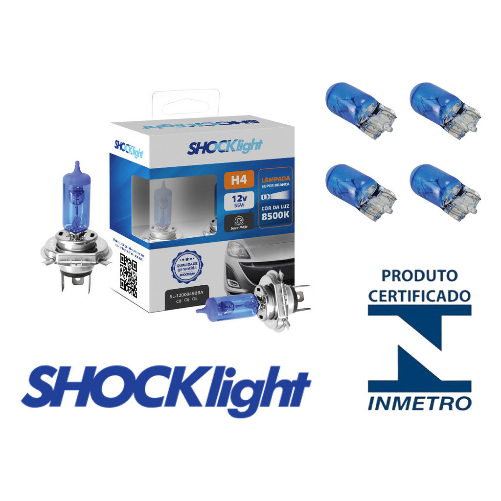 Kit Lâmpada Super Branca H4 8500k + 2 Pares Pingo Azul Halógena Super Branca em Oferta na Shopee