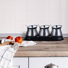 Conjunto 3 Unidades Condimentos Conserva Frasco Vidro Pote Recipiente Inox Vasilha Suporte Colher