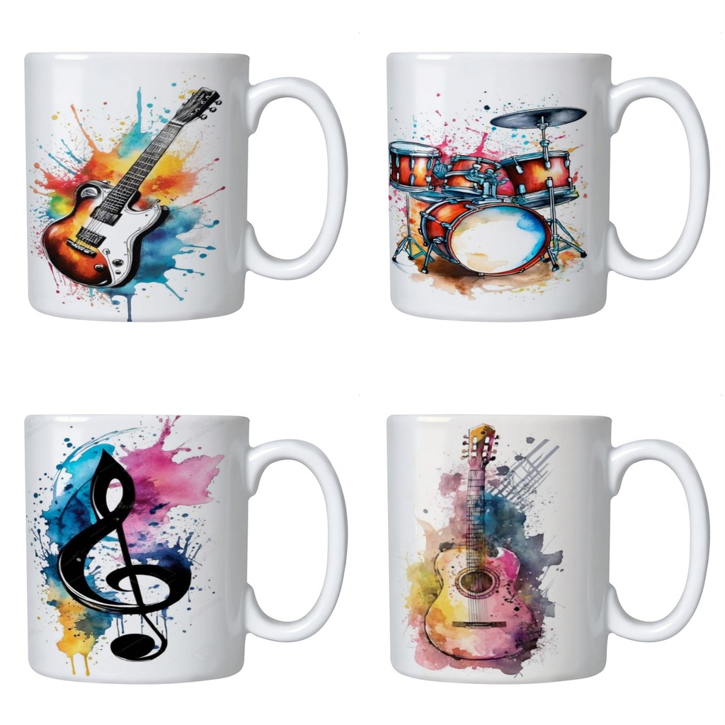 Kit 4 Canecas Música Músico Porcelana Mimo