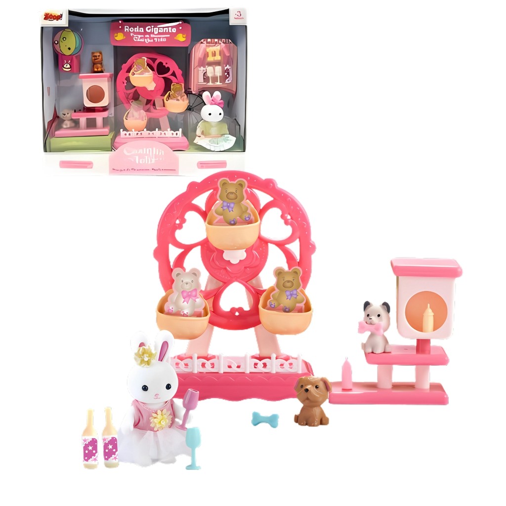 Casinha Feliz Tipo Silva Family Com Coelhinha, Parque De Diversão Roda Gigante Brinquedo Infantil Colecionável Zoop