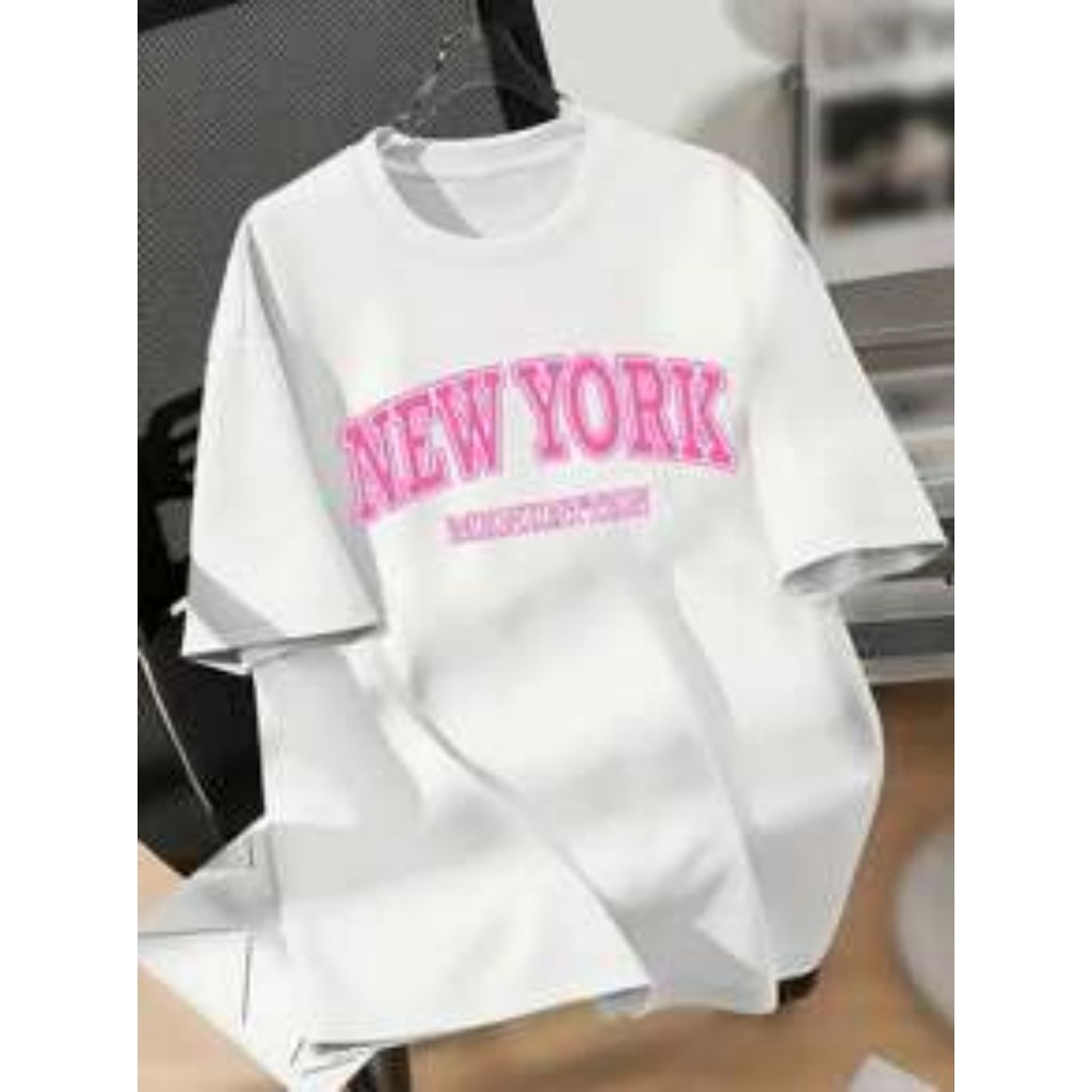 Bonito Camiseta Feminina oversized New York Camisa Básica 100% Algodão Blusa academia caminhada