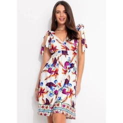 Vestido Feminino Malha Fria Barrado Floral Tendência