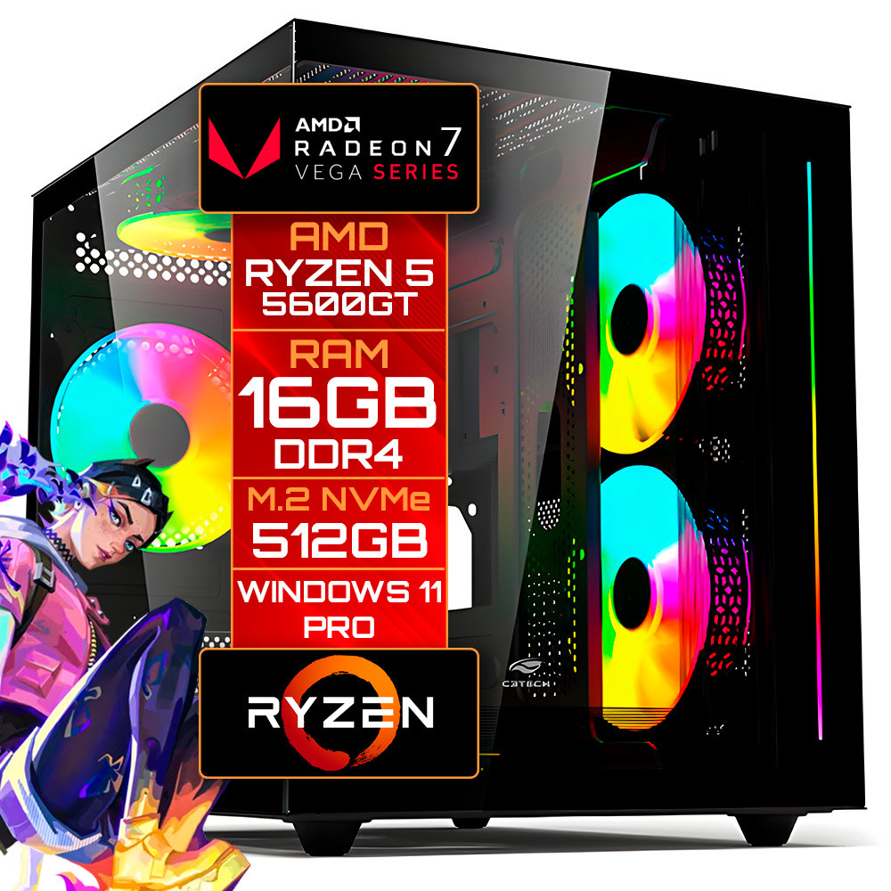 Computador Gamer Ryzen 5 5600GT, Vega 7, RAM 16GB DDR4, SSD M.2 NVMe 512GB, Wind
