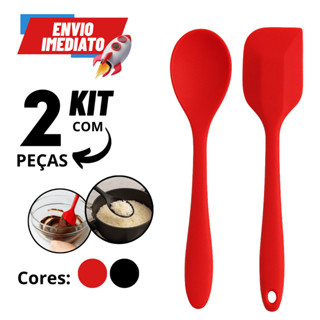 KIT 2 / 1 Espátula de Silicone Multiuso e Colher de Silicone Cabo Longo – Ideal para Cozinhas e Preparos em Oferta na Shopee