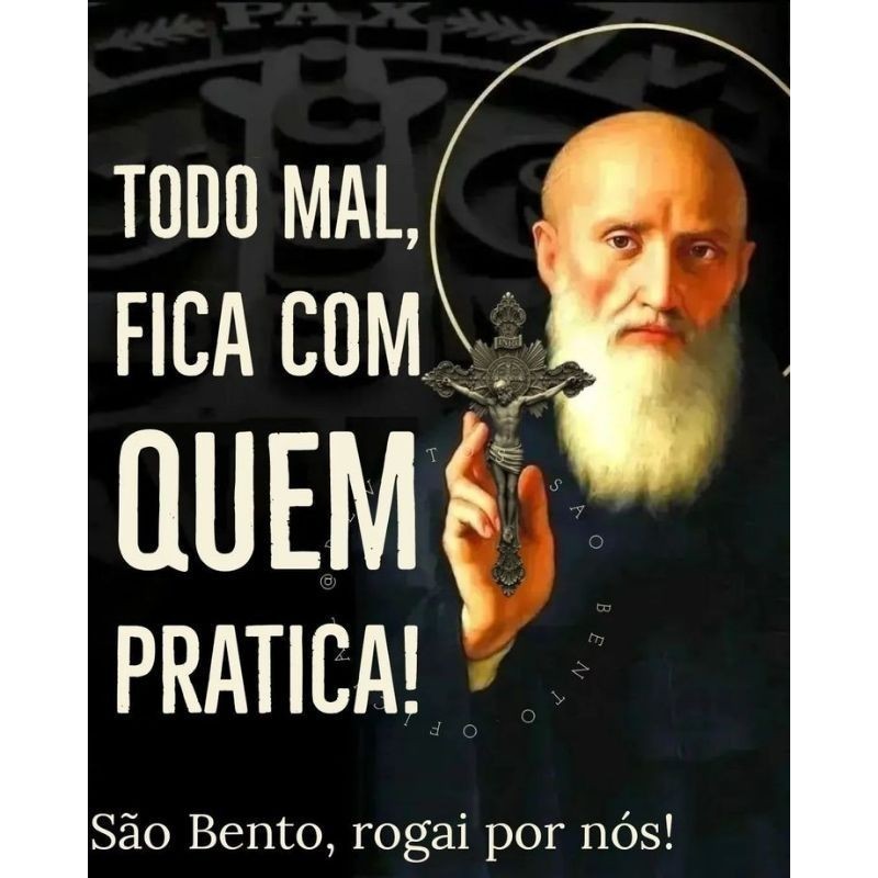 São Bento, Crucifixo, e Inscrição. Quadro Decorativo.