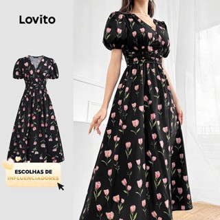 (KOL‘s pick) Lovito Vestido Boho Floral envoltório plissado para mulheres LBL22330 em Oferta na Shopee