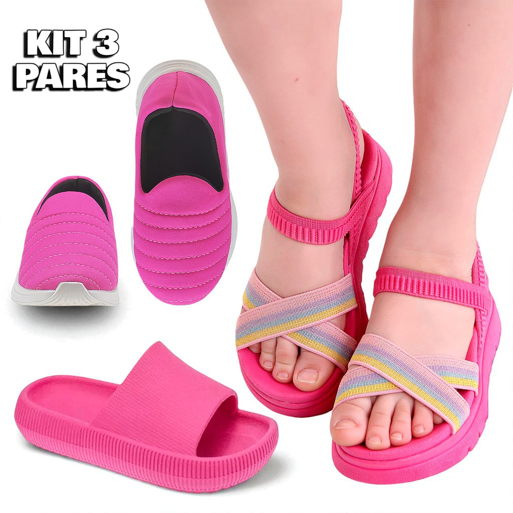 Kit 3 Pares Papete Tênis Chinelo Nuvem - Leve Macio - Menina Escolar em Oferta na Shopee