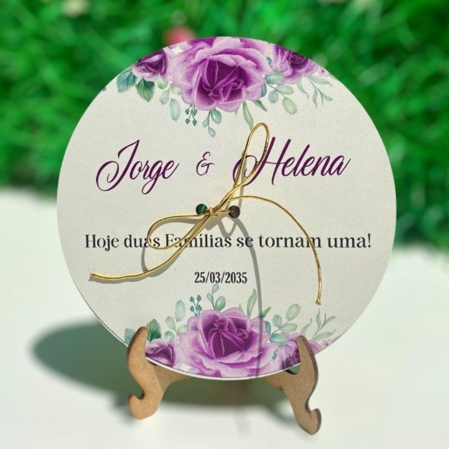 Porta Aliança Personalizado para Casamento com Estampa de Flores Roxas