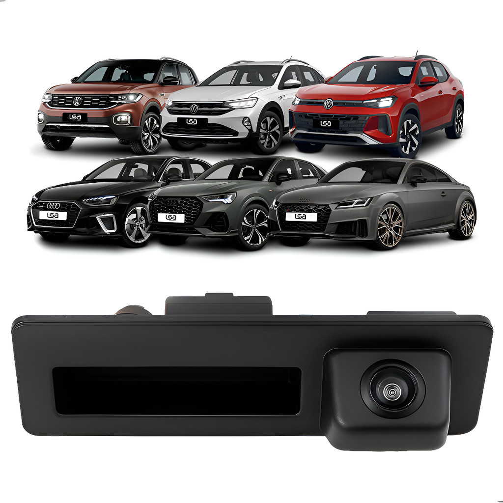 Câmera Ré Uppertech Original com Maçaneta compatível VW Nivus Virtus T-Cross Jetta Audi A1 A3 A4 Q3 TT 12V