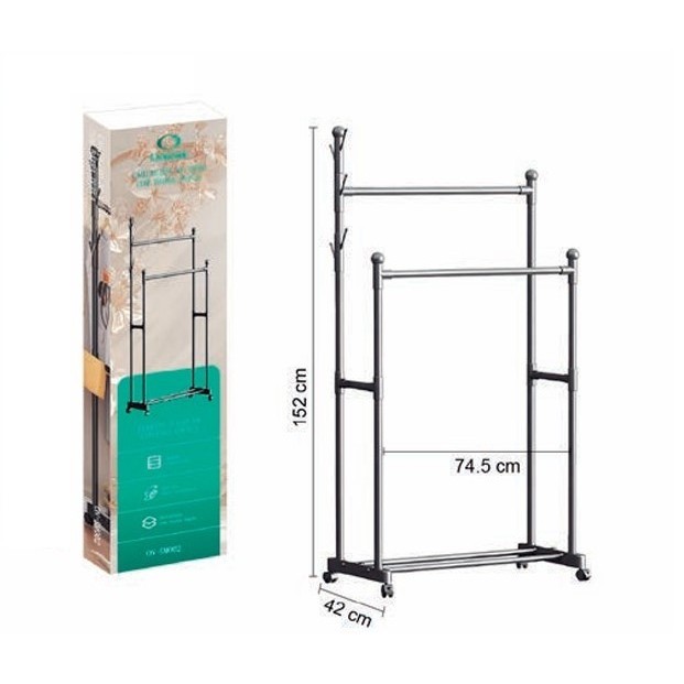Cabideiro Arara Dupla de Roupa Cabideiro de Chão com Barra Dupla e Rodinhas Resistente