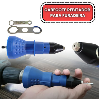 Cabeçote Rebitador para Furadeira Parafusadeira Ferramentas Reparo Metal 4 bicos + Chaves