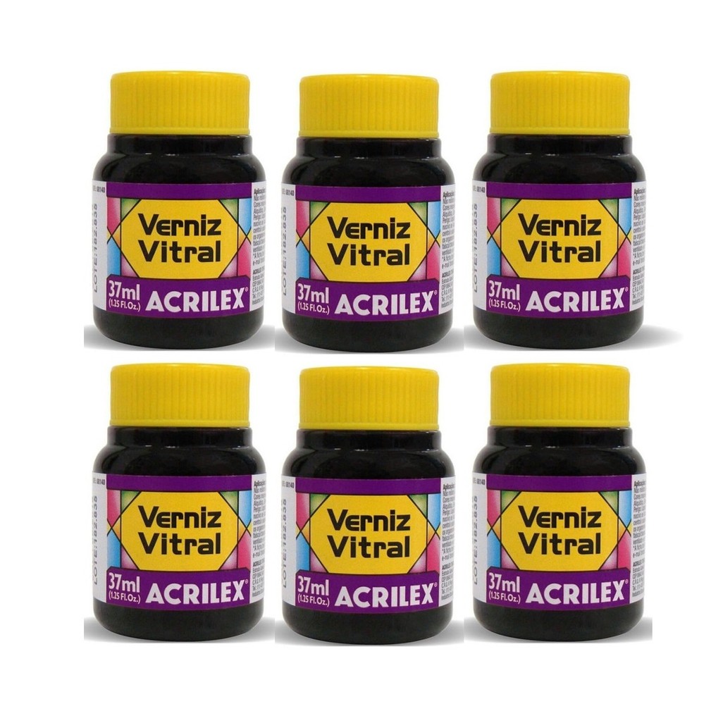 Kit Com 6 Verniz Vitral Violeta 516 - Acrilex - 37ml Perfeito para Copos Garrafas Vasos e Outras
