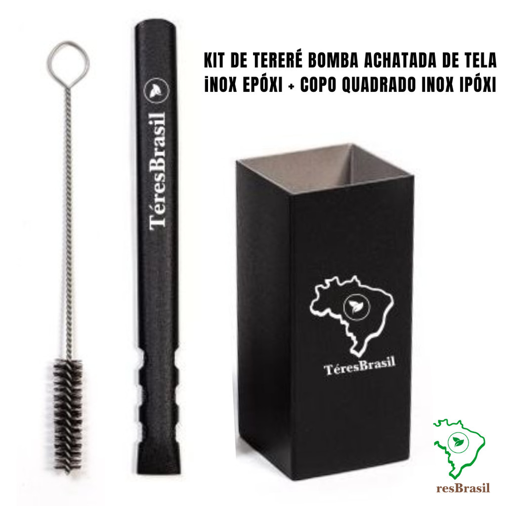 kit de Tereré Inox Bomba achatada de tela + Copo quadrado para tereré