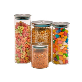 Kit 4 potes de vidro com tampa inox hermético redondo 210ml, 450ml, 550ml e 700ml - Tud em Oferta na Shopee