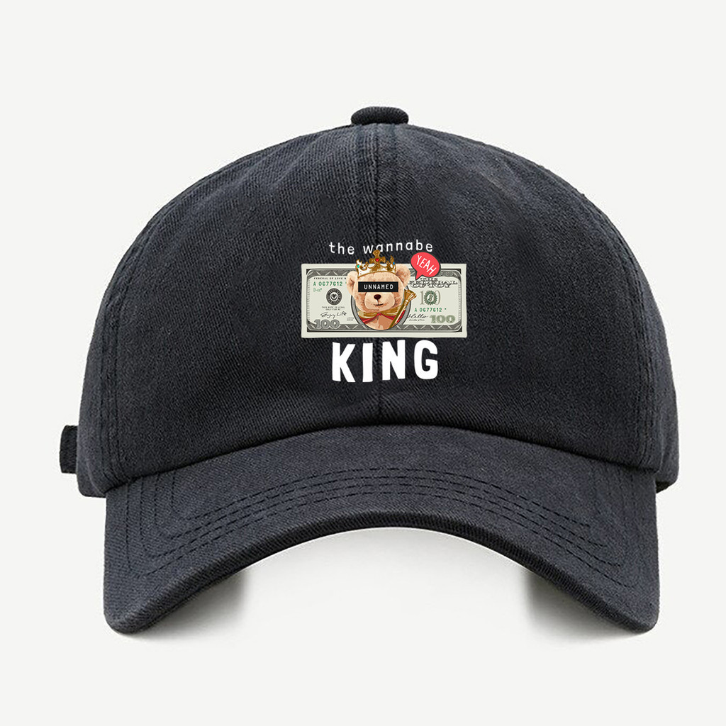 Bone baseball masculino preto Urso Dollar KingCom regualgem cores bege e branco
