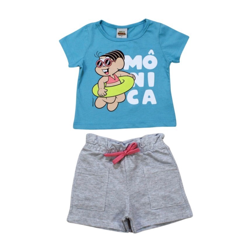 Conjunto Feminino Blusa Estampa Mônica e Shorts Moletinho 6737 - By Gus