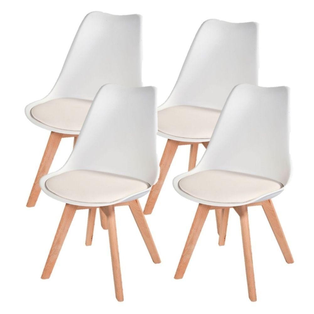 Kit 4 Cadeira Leda Branca Charles Eames Wood Com Almofada em Oferta na Shopee
