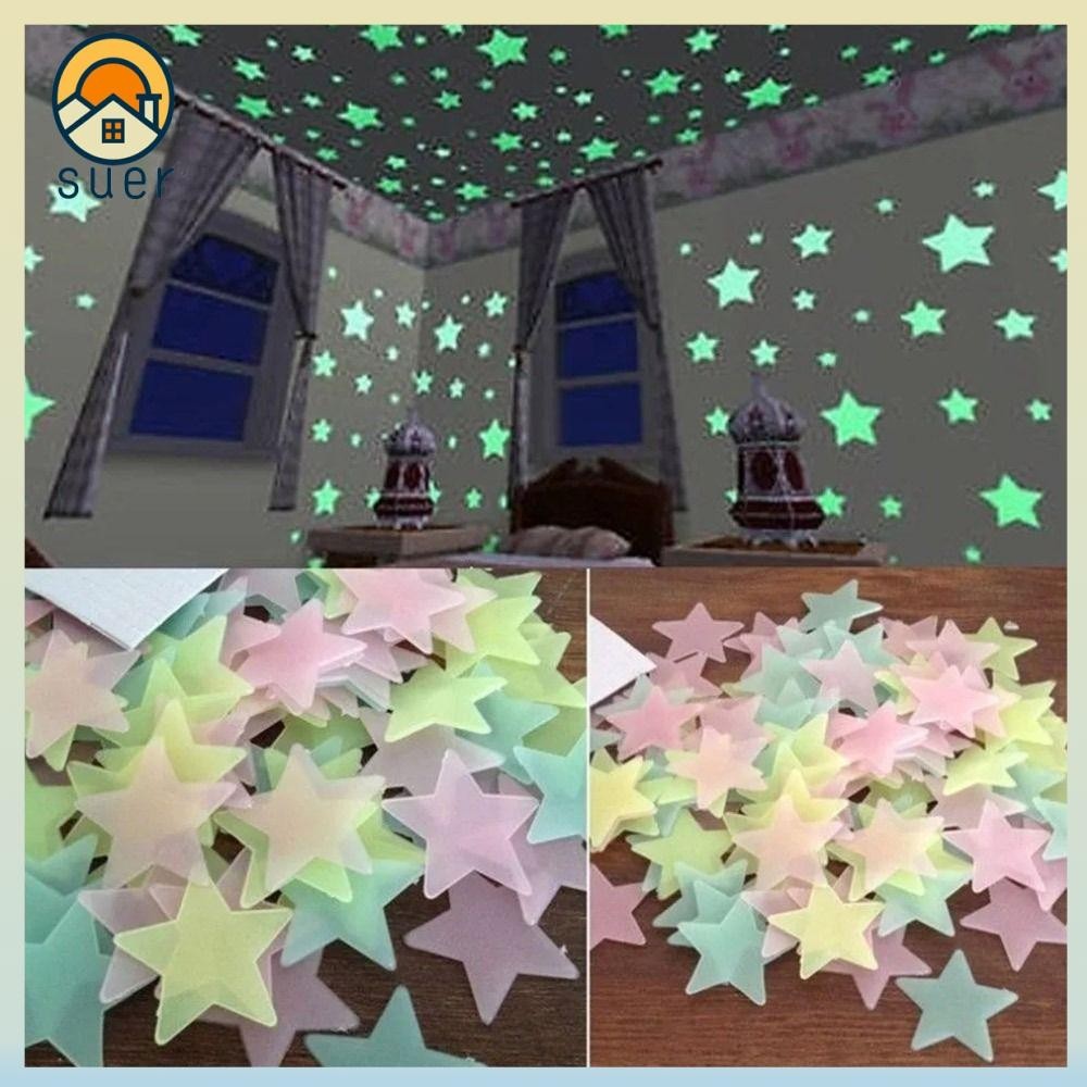 SUEBR Glow Adesivos De Parede , Estrela Fluorescente Colorida DIY , Decoração De Casa Brilha Na Escura Decalques Sala De Estar No Teto Do Dormitório